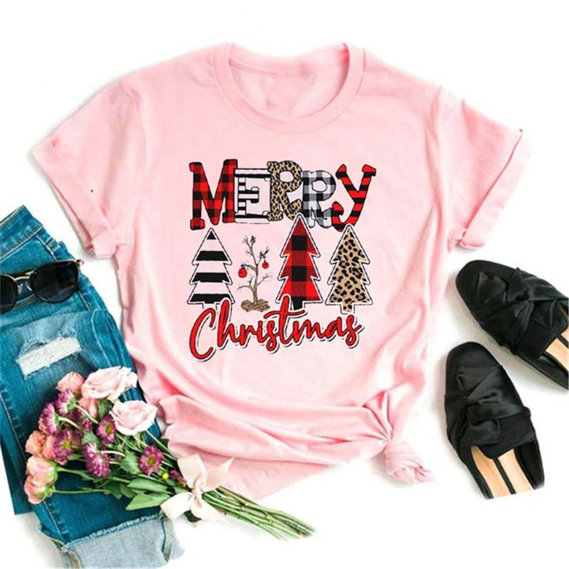 Christmas Red Plaid Leopard Short Sleeves
