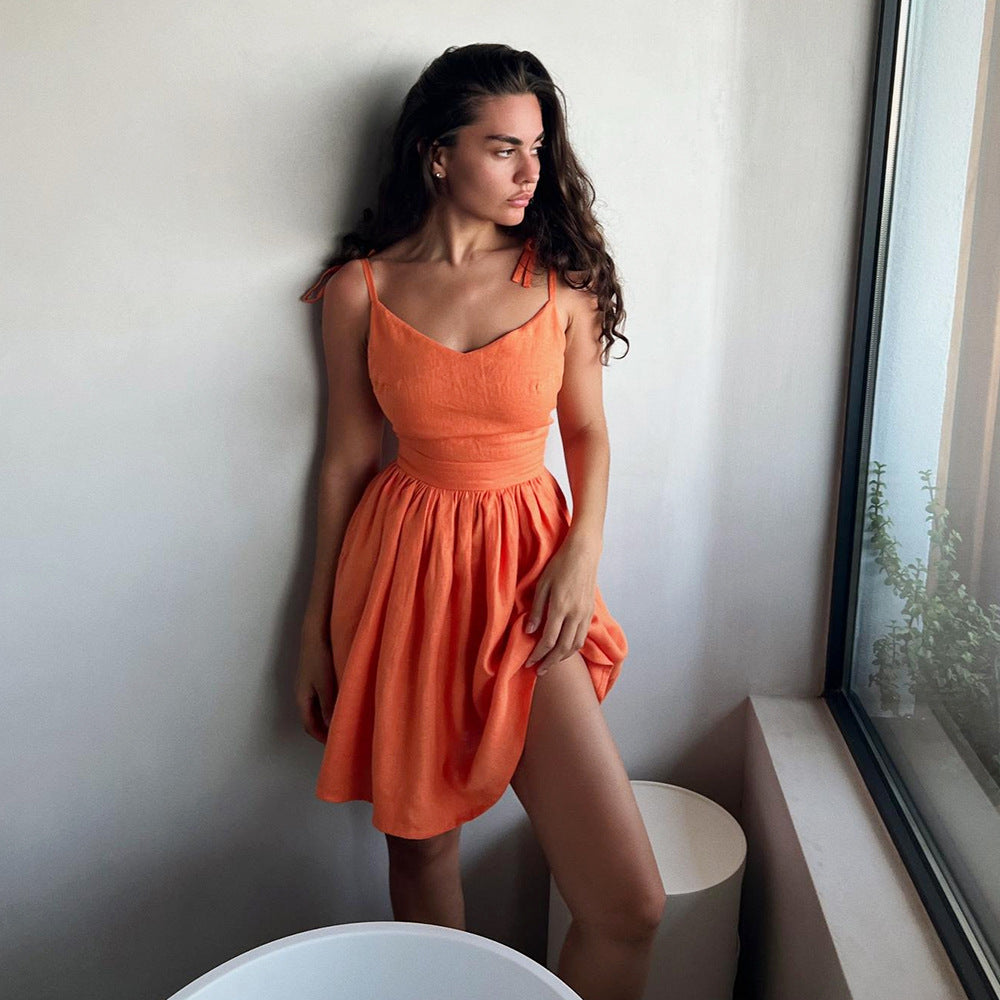 Pure Cotton Camisole Backless High-waisted Cropped Dress