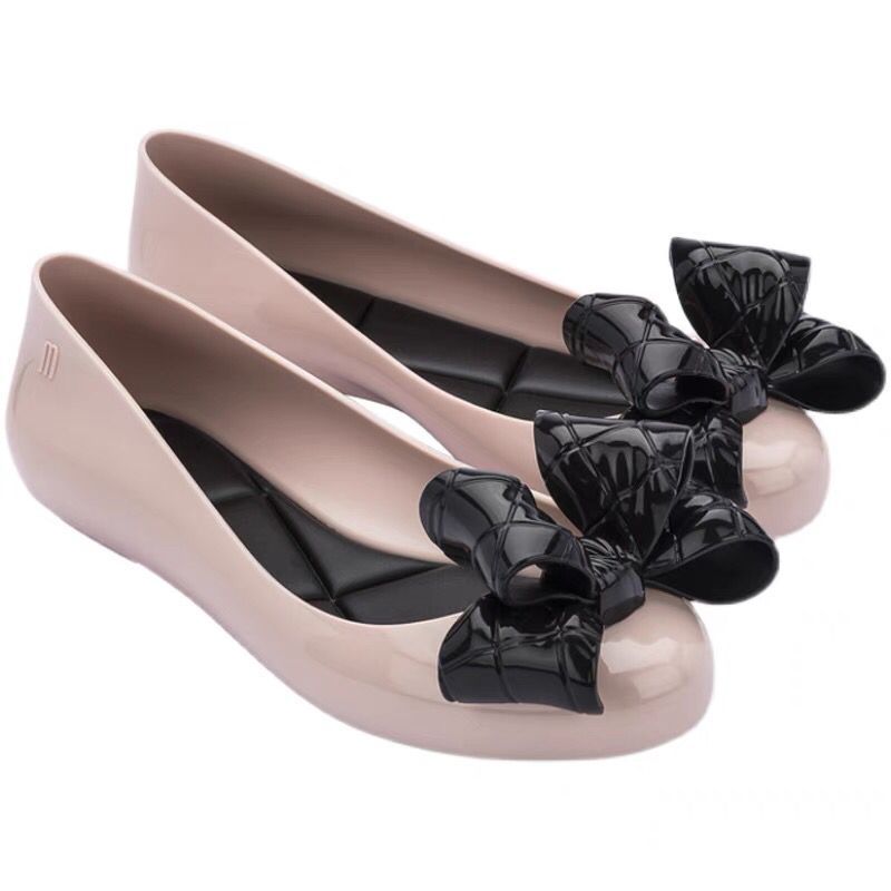 Big Bow Flat Fish Mouth Jelly Women's Shoes Round Toe