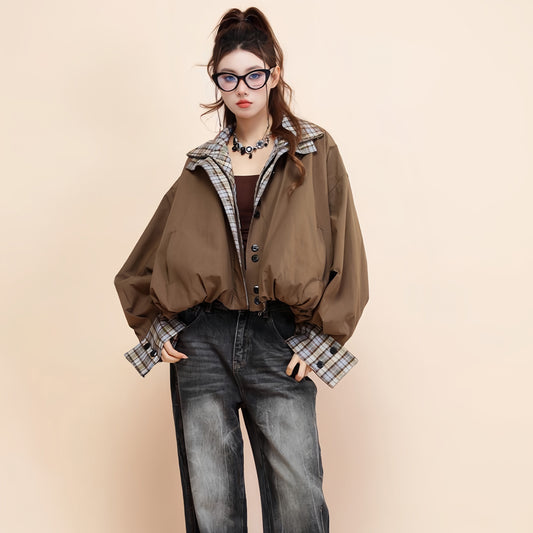 American Contrast Color Brown Double-sided Cotton Retro
