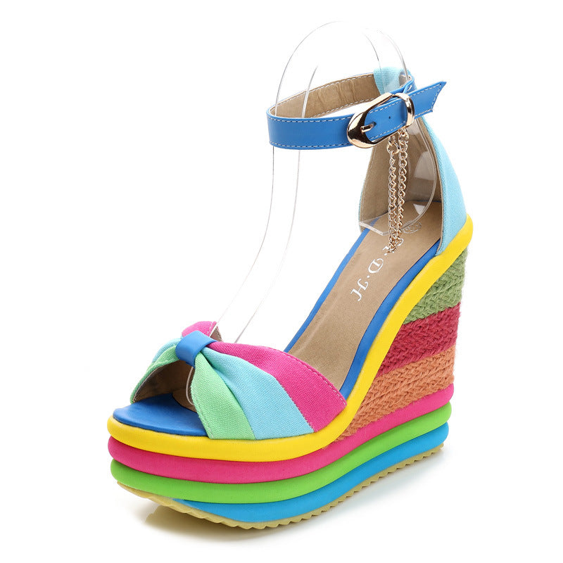 New super high heel wedge sandals straw