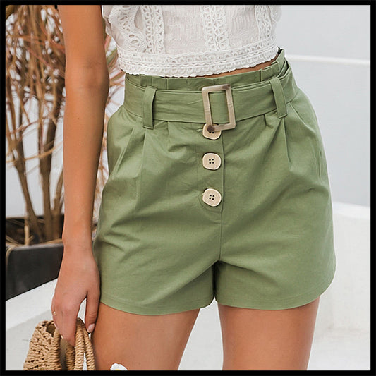 Cotton belt wild all-match high waist casual straight shorts