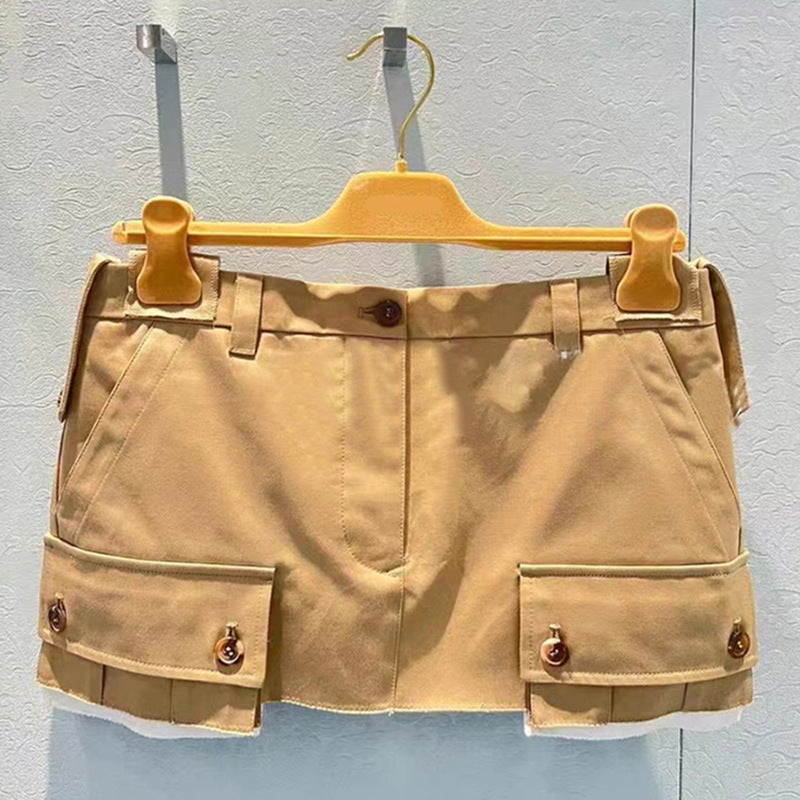 Fashionable Patchwork Pocket Half Length French Short Skirt