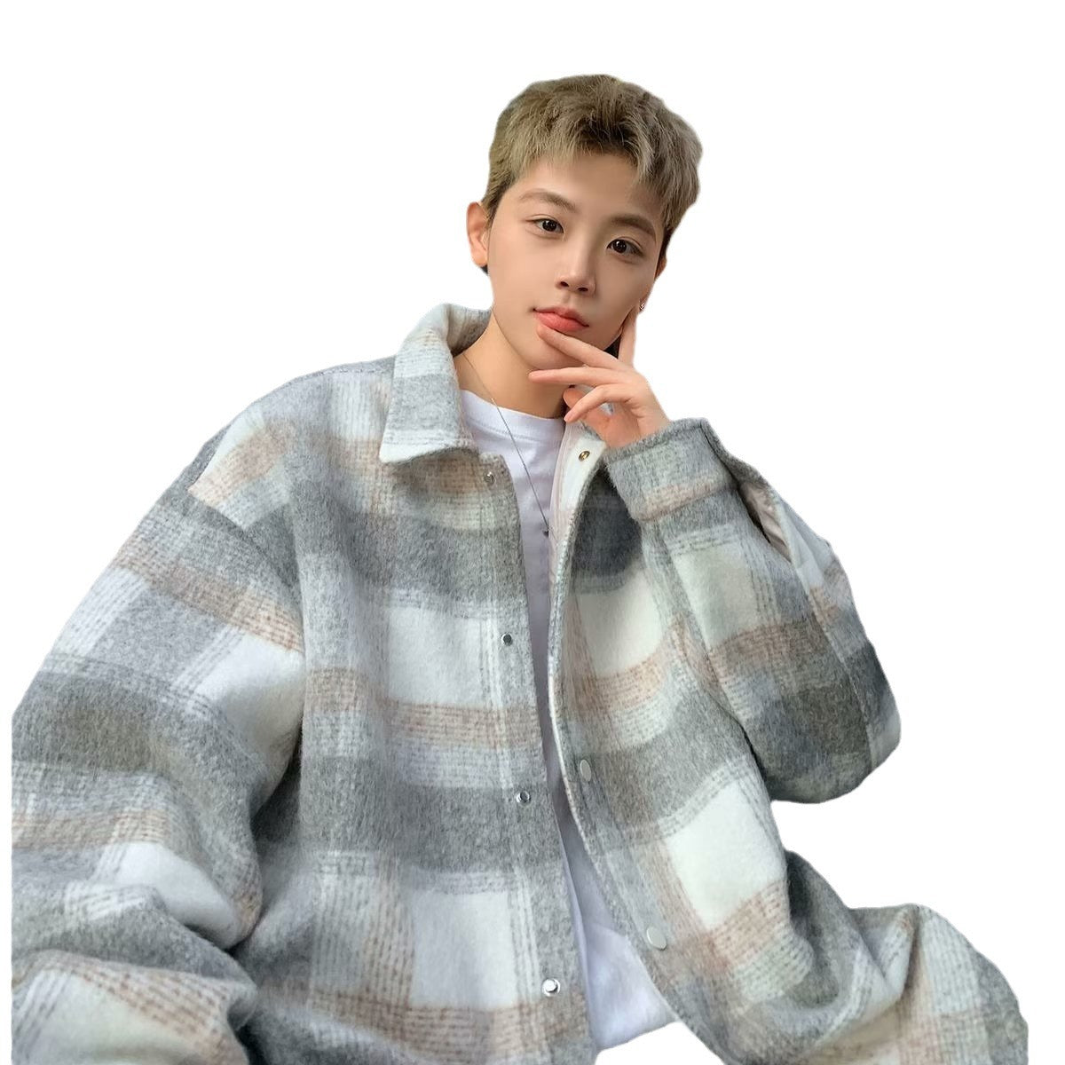 Niche Woolen Plaid Jacket Vintage
