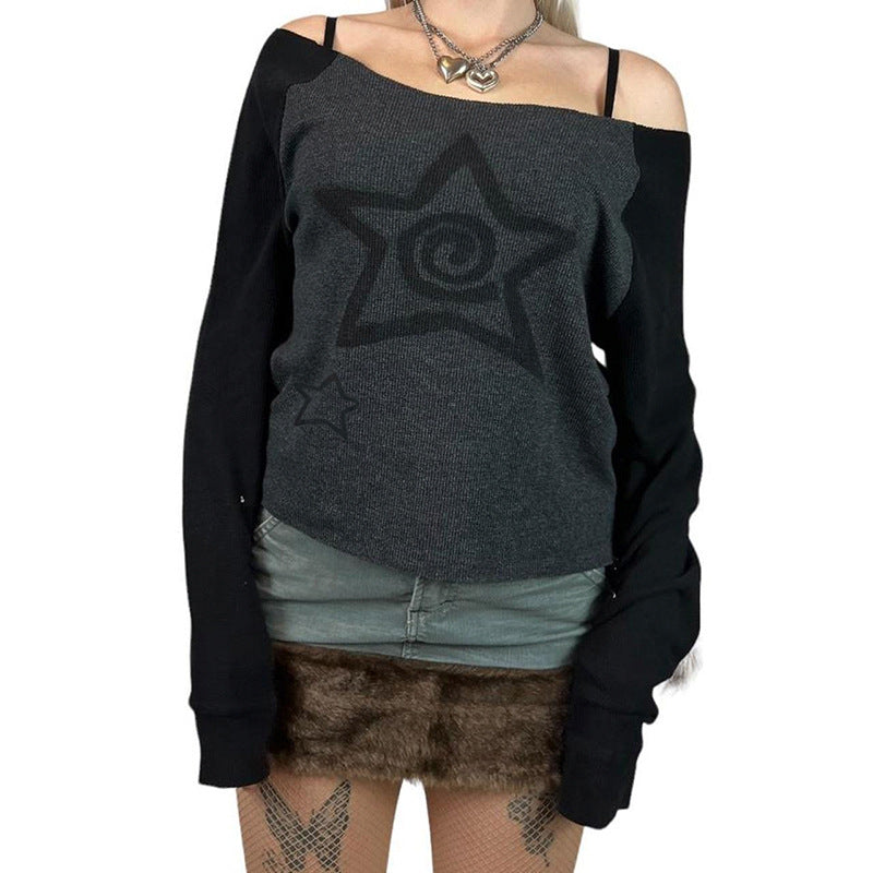 Women's Hot Girl Printing Color Contrast Sweater