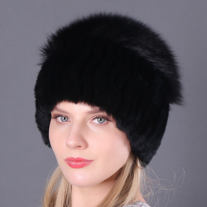 Womens Warmth-Retaining Rex Rabbit Fur Winter Hat