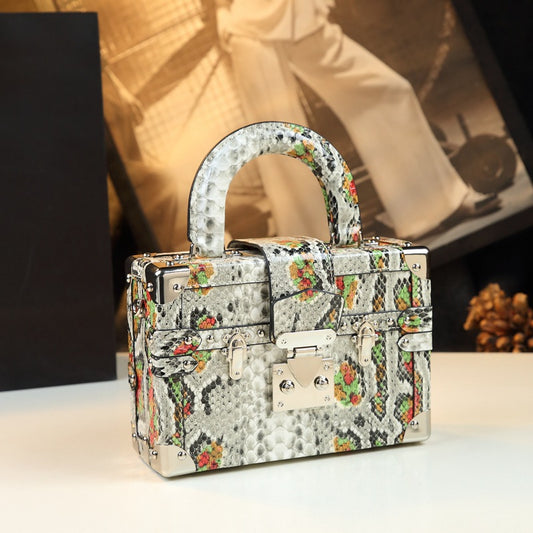 Snakeskin Leather Handheld Box Bag Fashionable Style