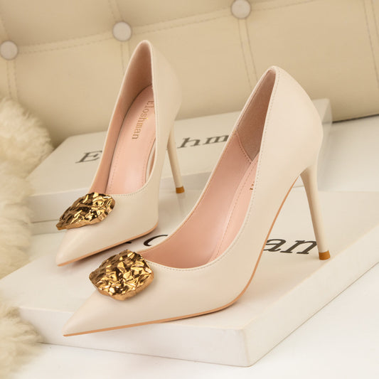 Women's Fashion Shallow Mouth Metal Buckle Party High Heels