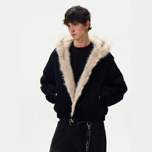 American Retro Niche Deconstructed Patch Design Fleece Jacket