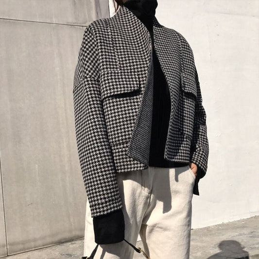 Lille Uldjakke med Hounds Tooth Mønster