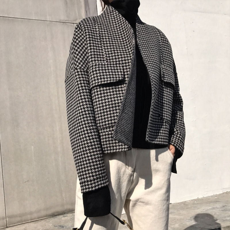 Lille Uldjakke med Hounds Tooth Mønster