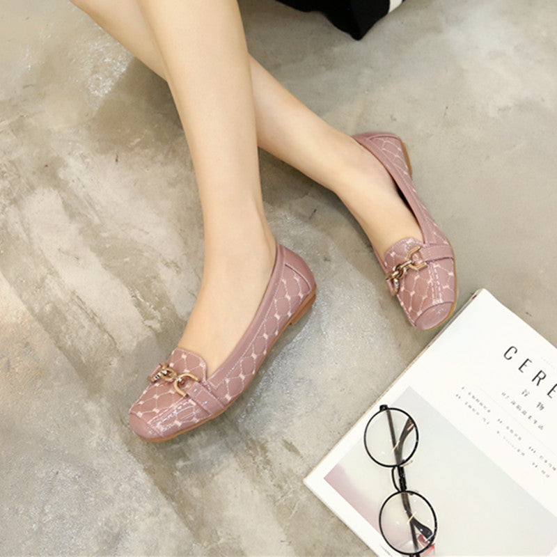 Soft bottom shoes series autumn Korean mother metal buckle shoes shoes size square shoes
