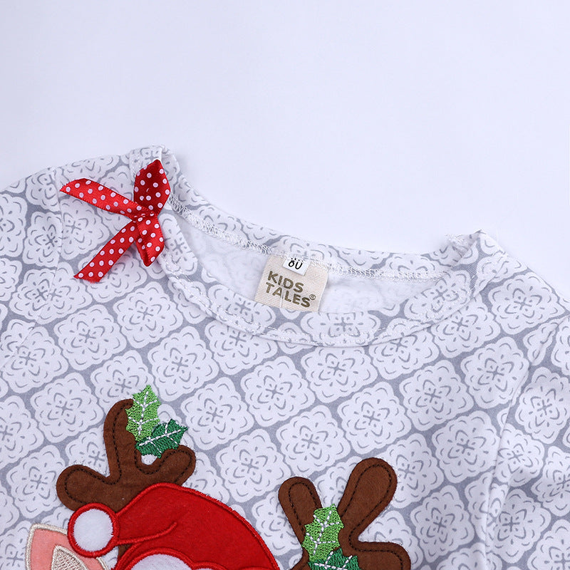 Christmas Children's Clothing Girls' Long-sleeved Reindeer Top Striped Pants Set