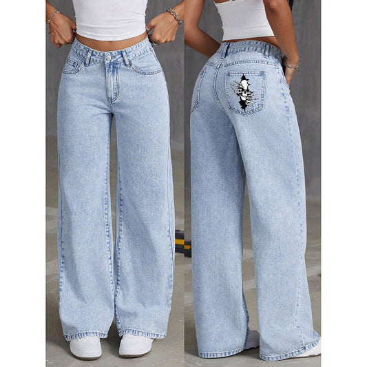 Retro flydende højtaljede denimjeans til kvinder for et stilfuldt look