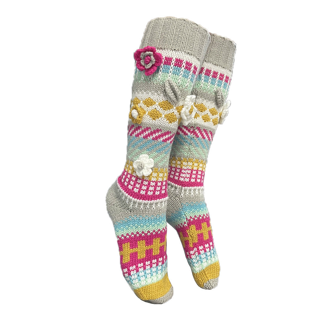Ins Style Retro Jacquard Long Ladies Hand Crochet Floor Socks