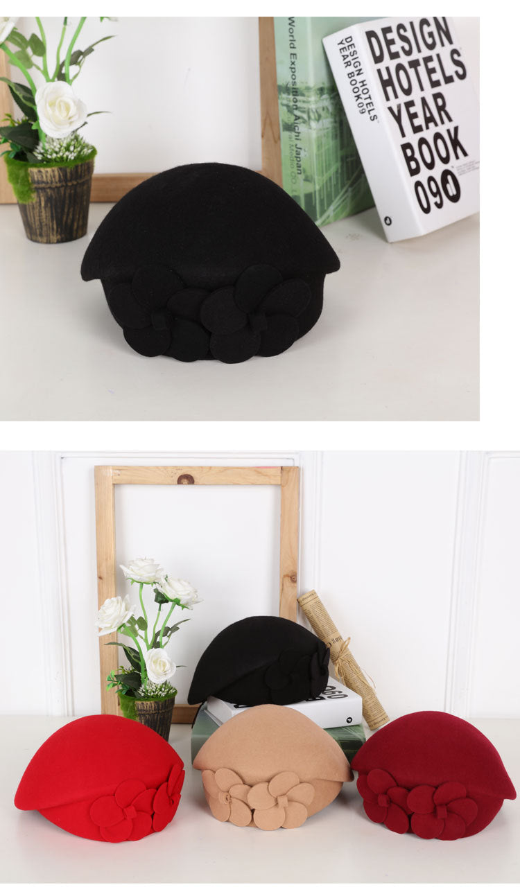 Double Flower Beret Stylish Elegant Wool
