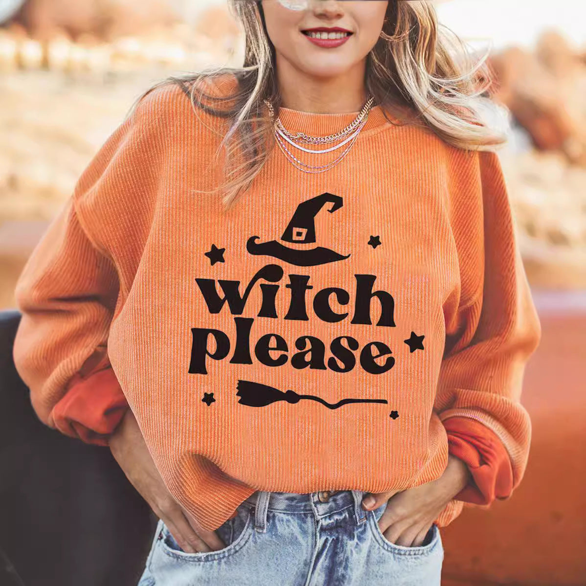Halloween Pumpkin Head Sweater Women's Loose Round Neck Pullover