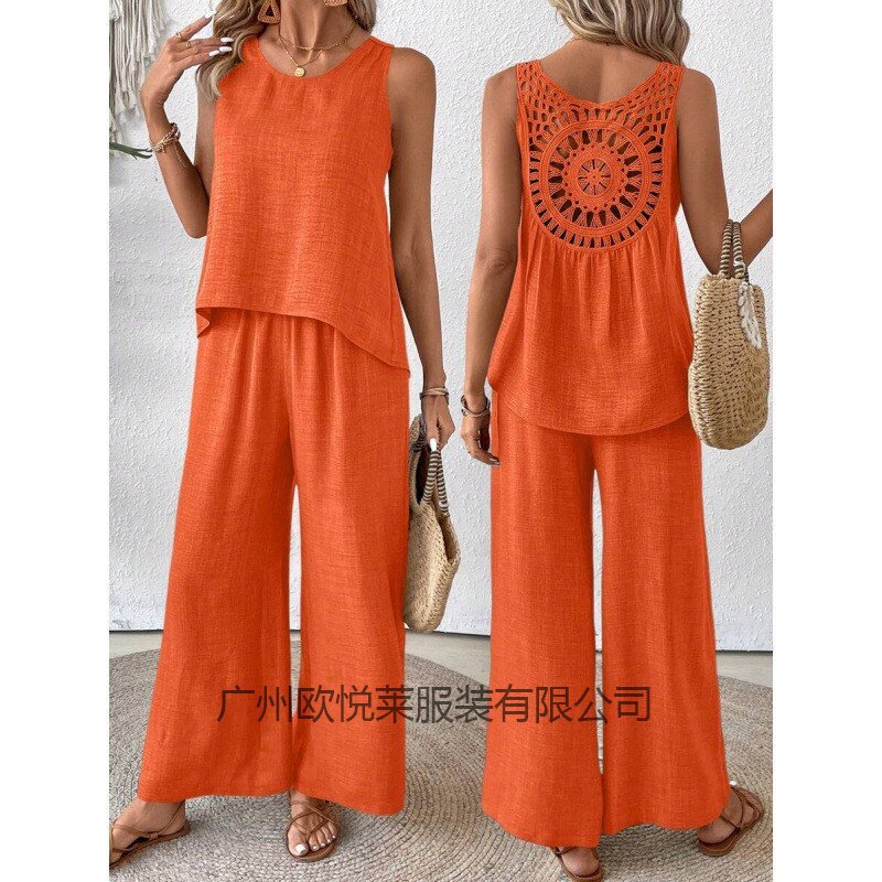Casual Chic Elegant Floral Set With Hollow-Out Back