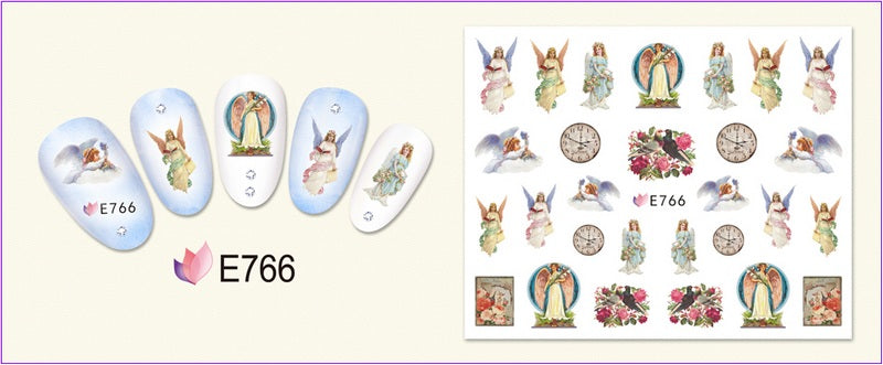 Download main imagesDownload description images11 paquets/LOT NAIL ART 3D SIMULATION dos adhésif ongle autocollant dieu père ange bébé ROSE fleur E765-775