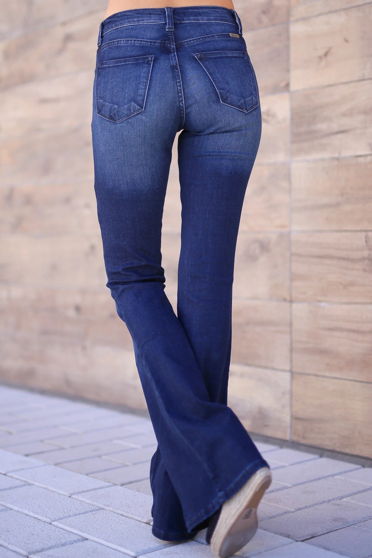 Damebukser med medium talje, bootcut-jeans