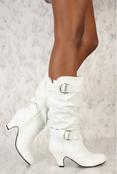 Factory Foreign Trade Women's Boots Buckle With Middle Heel Wine Glass Heel