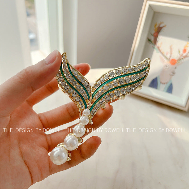 Pearl Fishtail Hairpin Back Head Advanced Rhinestone Clip