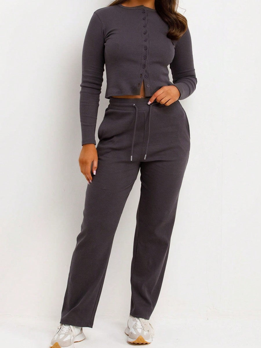 Women's Shirt And Straight-Leg Pants Two-Piece Set