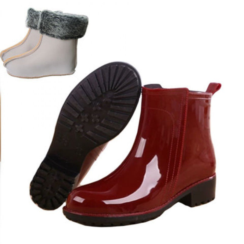 Short Tube Non-slip Adult Waterproof Shoes Women Fashion Plus Velvet