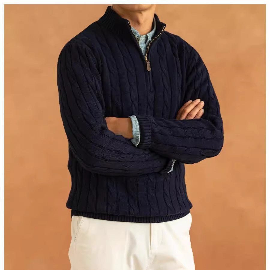 Langærmet Pullover Halv Lynlås Snoet Casual Ensfarvet Herresweater