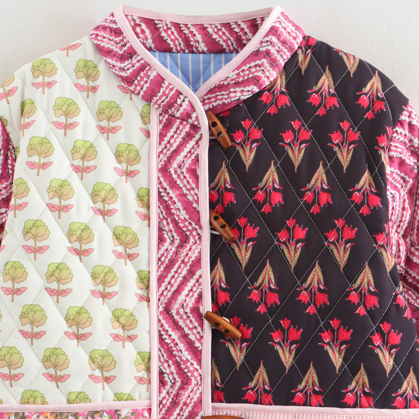 All-matching Printed Stitching Loose Casual Long Sleeves Cotton Coat Jacket