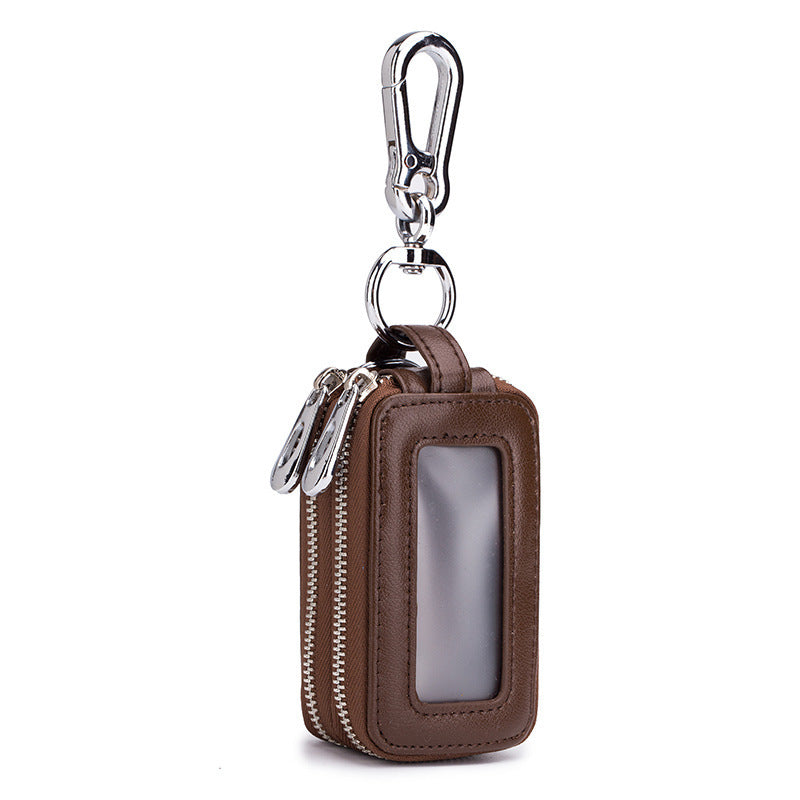 Cowhide Car Key Case Leather Double Zipper