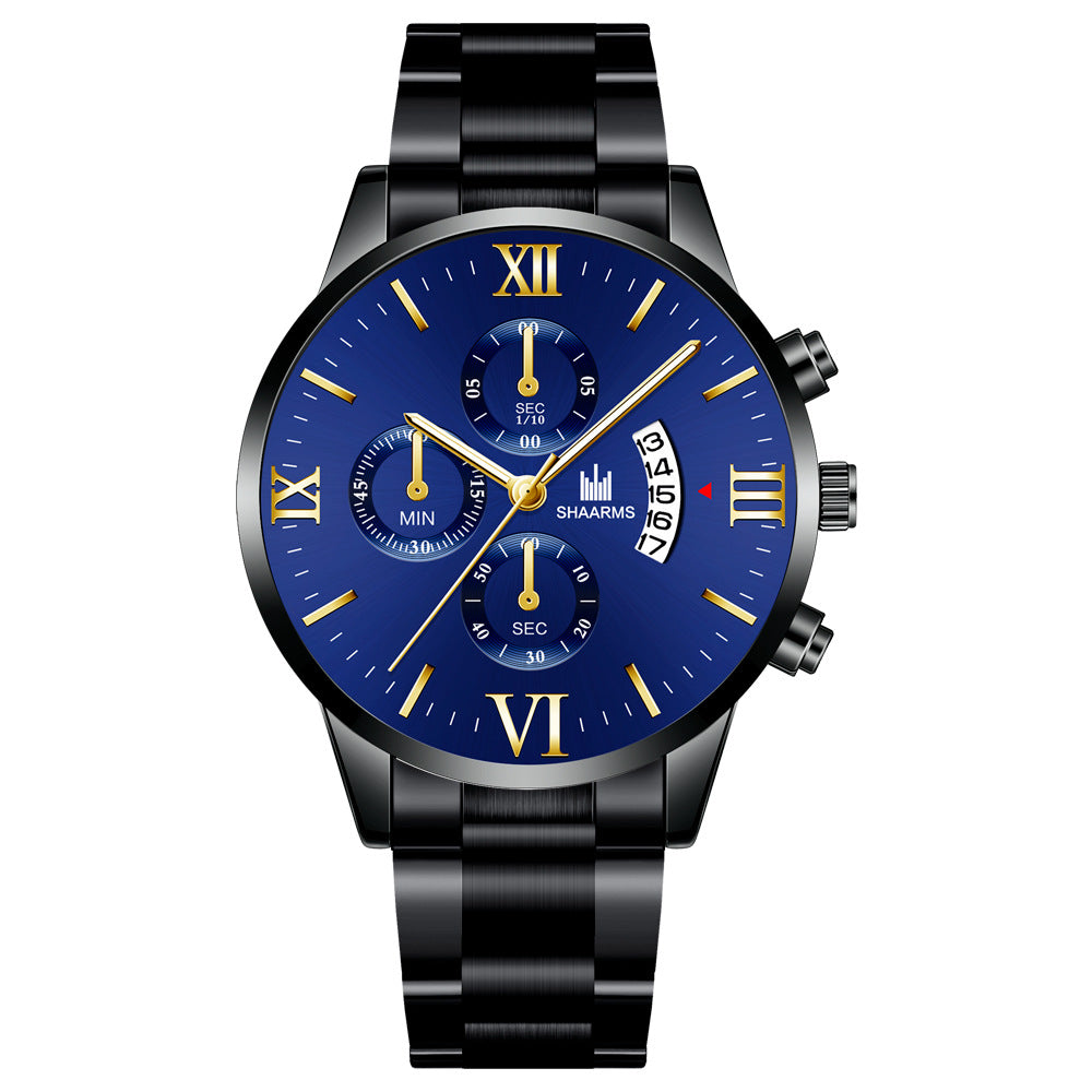 Fashion Men's Simple Steel Belt With Calendar Quartz Watch