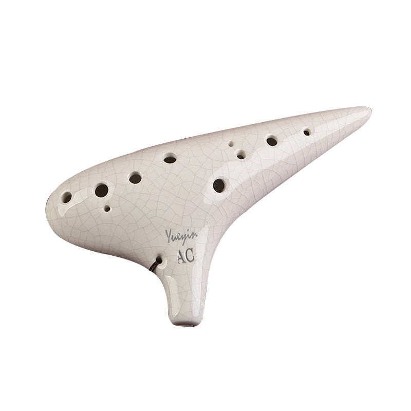 12 Hole Alto C White Crackle Ocarina