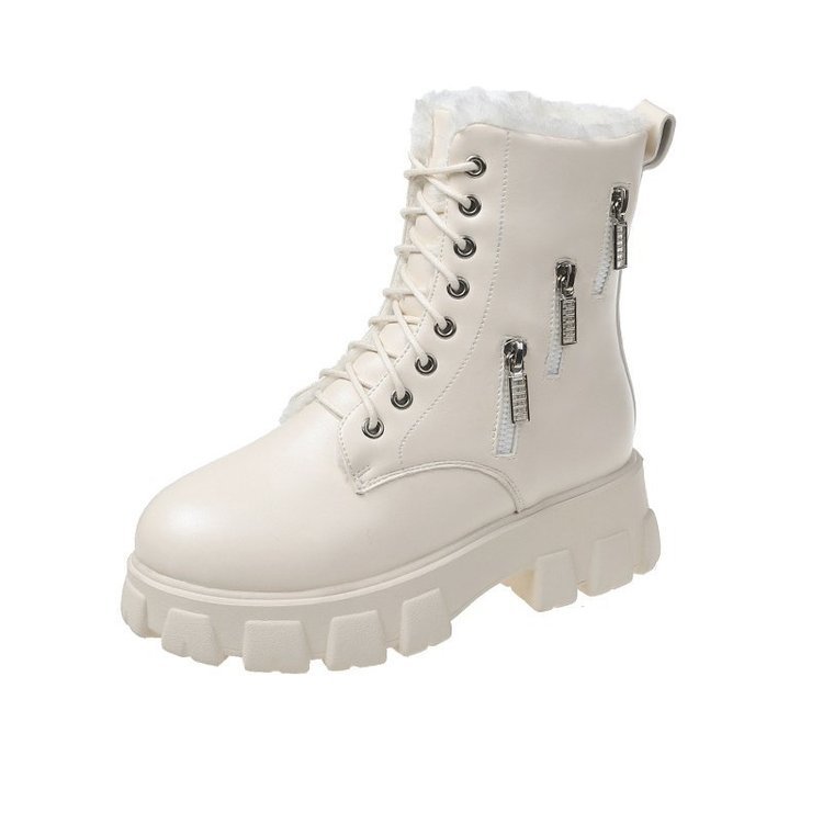Round Head Square Heel Cotton High Heel Rubber Martin Boots