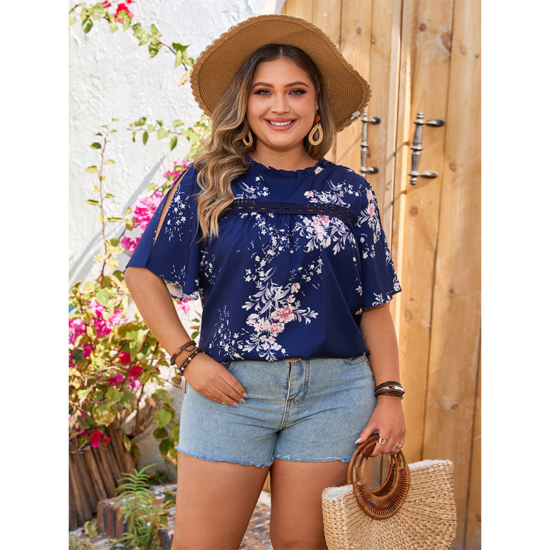 Printed Round-neck Loose Casual Design Sleeve Casual Women's Shirt