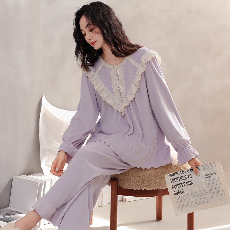 Womens Solid-Color Casual Plus-Size Loose Pajama Set