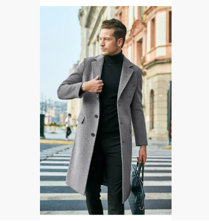 Men's Long-sleeved Wool Coat For Autumn And Winter