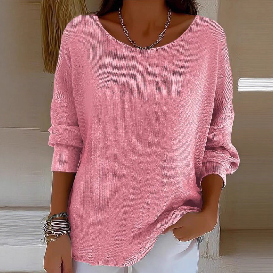 Womens Crew-neck Long-sleeve Pullover Top