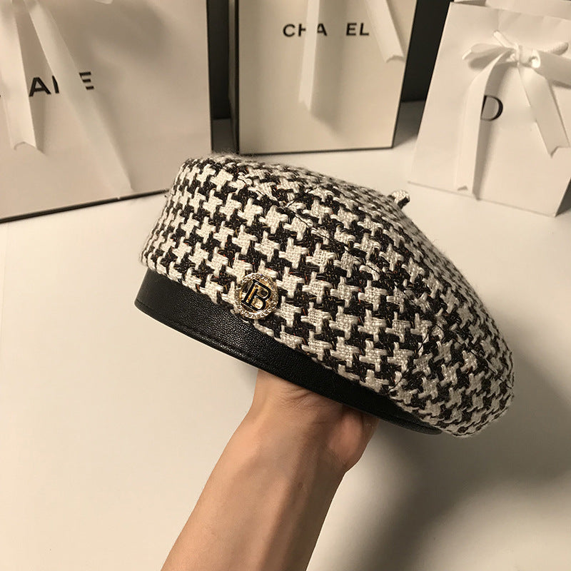 Women's British Vintage Houndstooth Beret