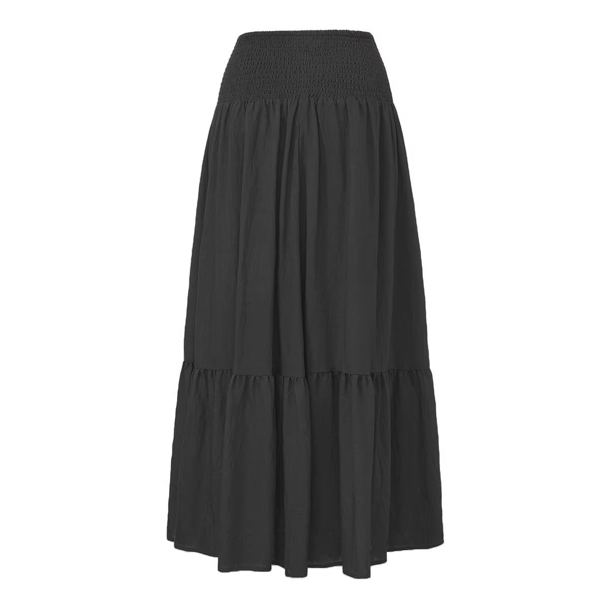 High-waisted Pleated Elastic Waist Skirt Solid Color With Pockets A-line Silhouette