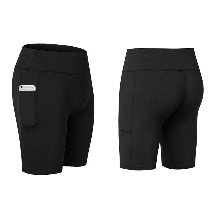 Women's Yoga Shorts Side Pockets Fitness Running Elastic Skinny Dry Perspiration Five Pants