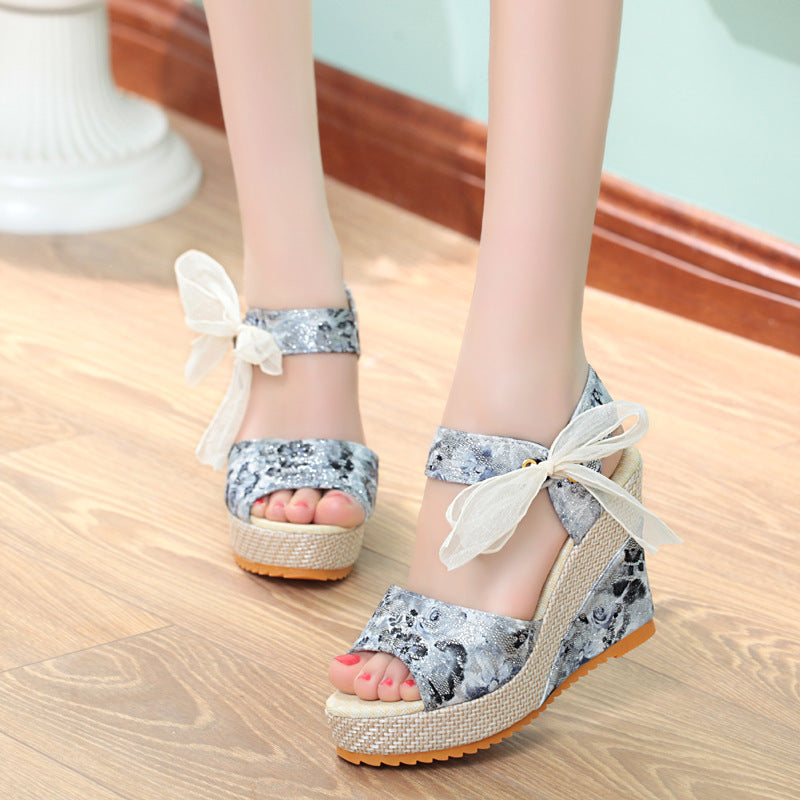 Lace Fish Mouth Ribbon High Heel Ladies Sandals
