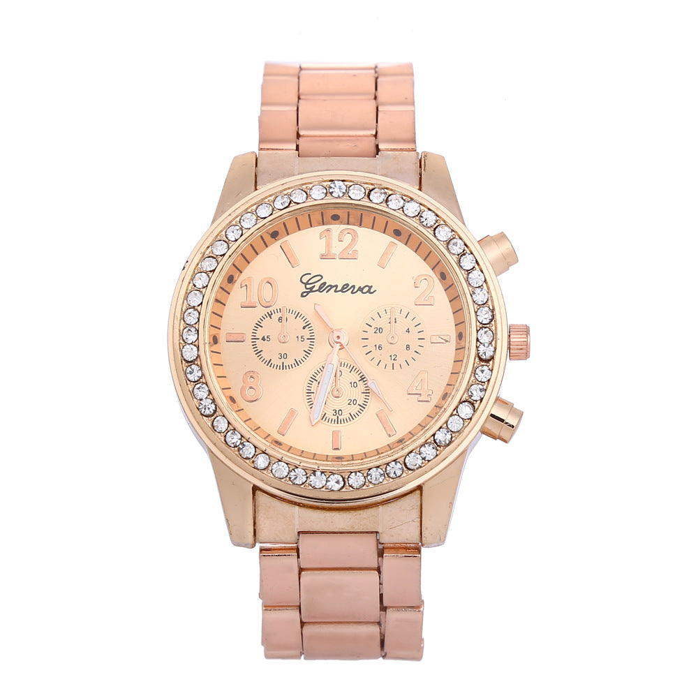 Geneva Watch Herrer Diamantlegering treøjede urværk quartz Herreur Ur