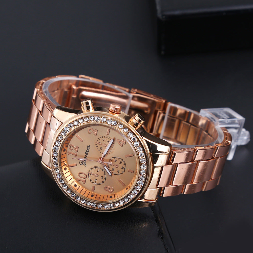 Geneva Watch Herrer Diamantlegering treøjede urværk quartz Herreur Ur
