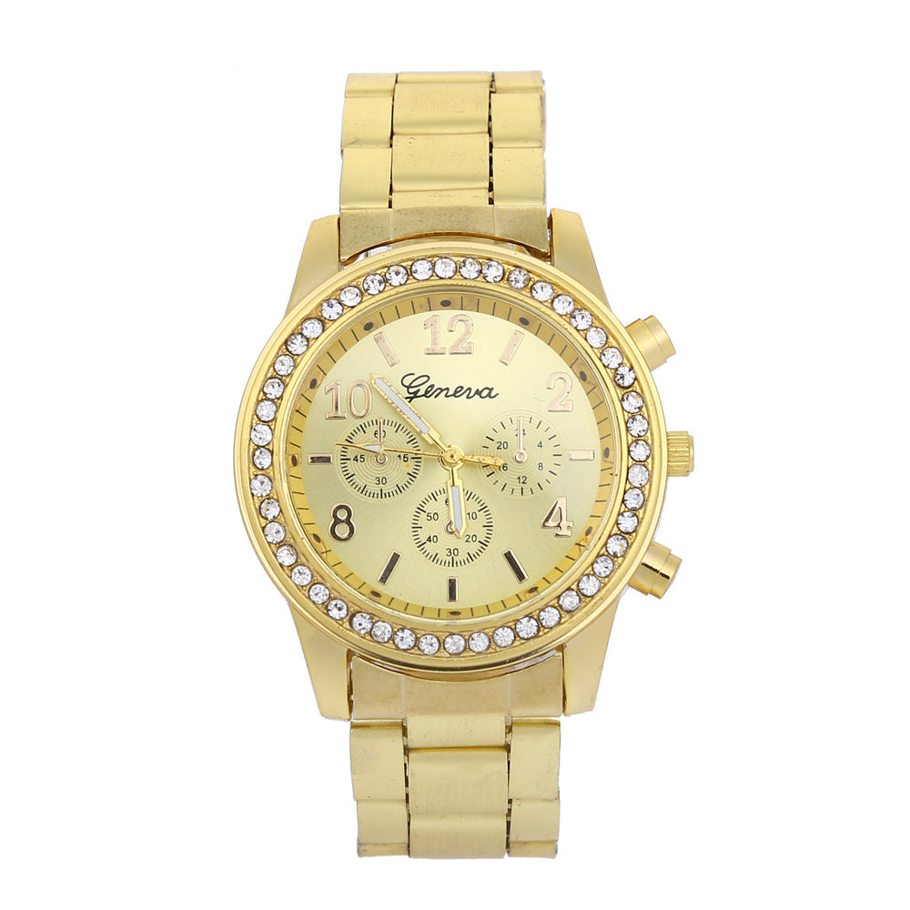 Geneva Watch Herrer Diamantlegering treøjede urværk quartz Herreur Ur