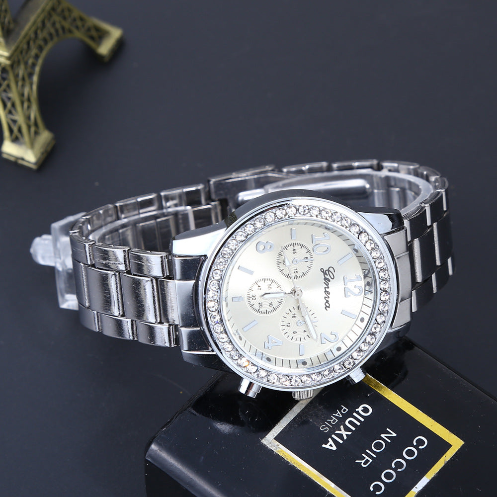 Geneva Watch Herrer Diamantlegering treøjede urværk quartz Herreur Ur