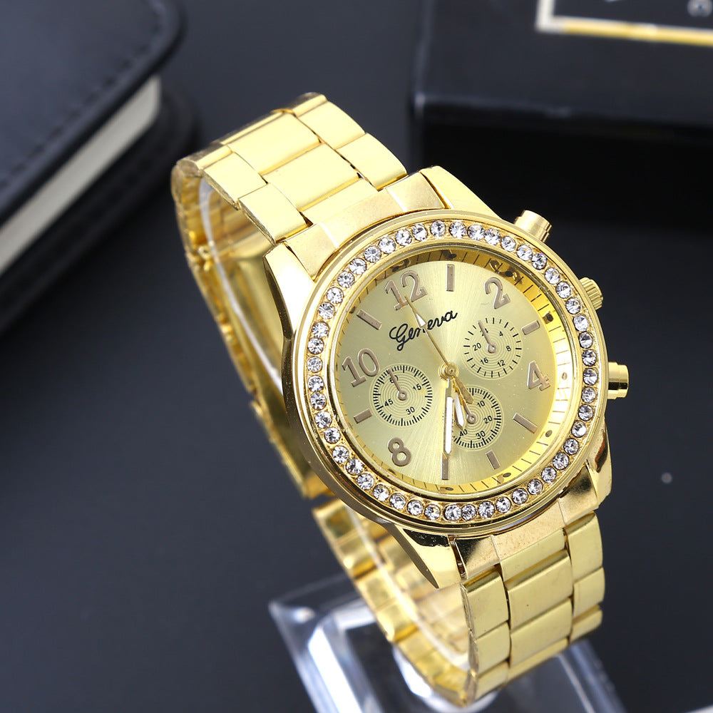 Geneva Watch Herrer Diamantlegering treøjede urværk quartz Herreur Ur