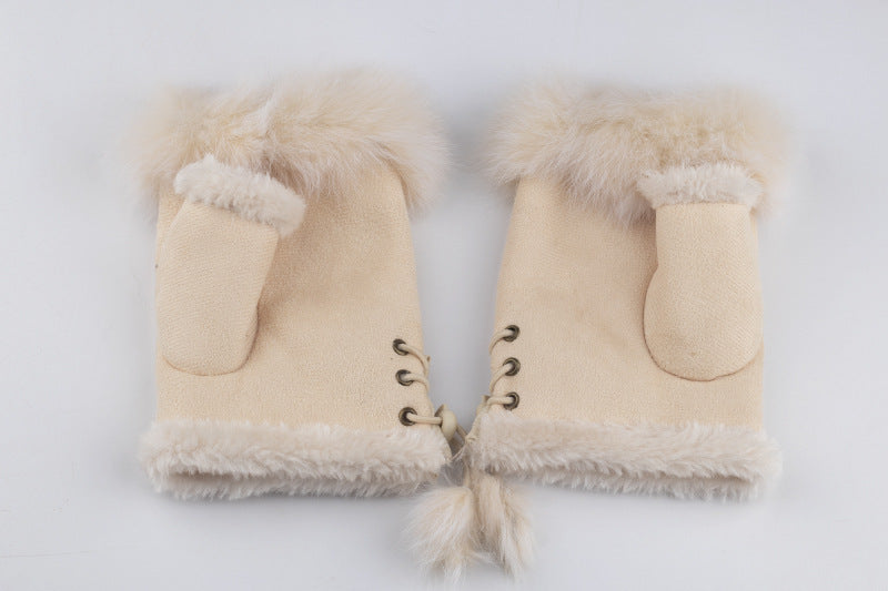 Winter warm rabbit hair Half Finger Gloves