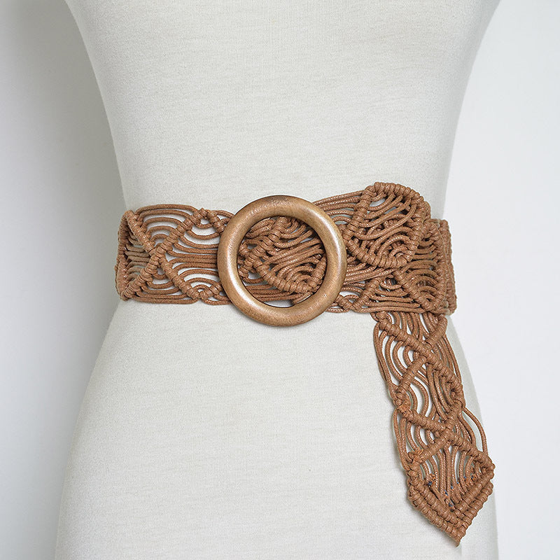 Vintage woven wooden buckle belt