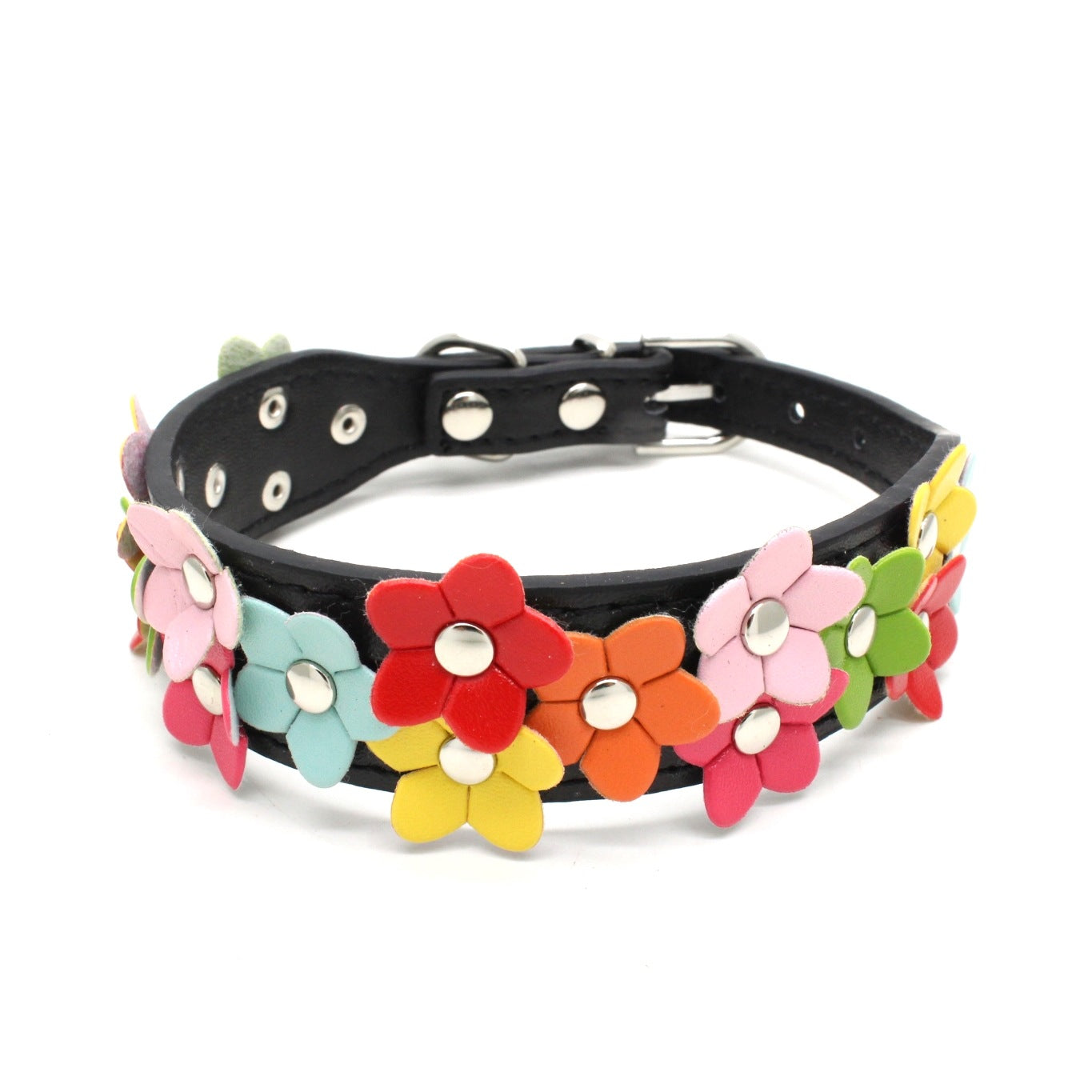Colorful double row flower pet collar
